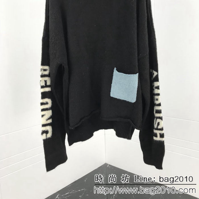 AMBUSH18SS 高領純羊毛毛衣 袖子提花LOGO 前後不規則長短剪裁工藝 原版寬鬆版 高版本情侶款 ydi2311